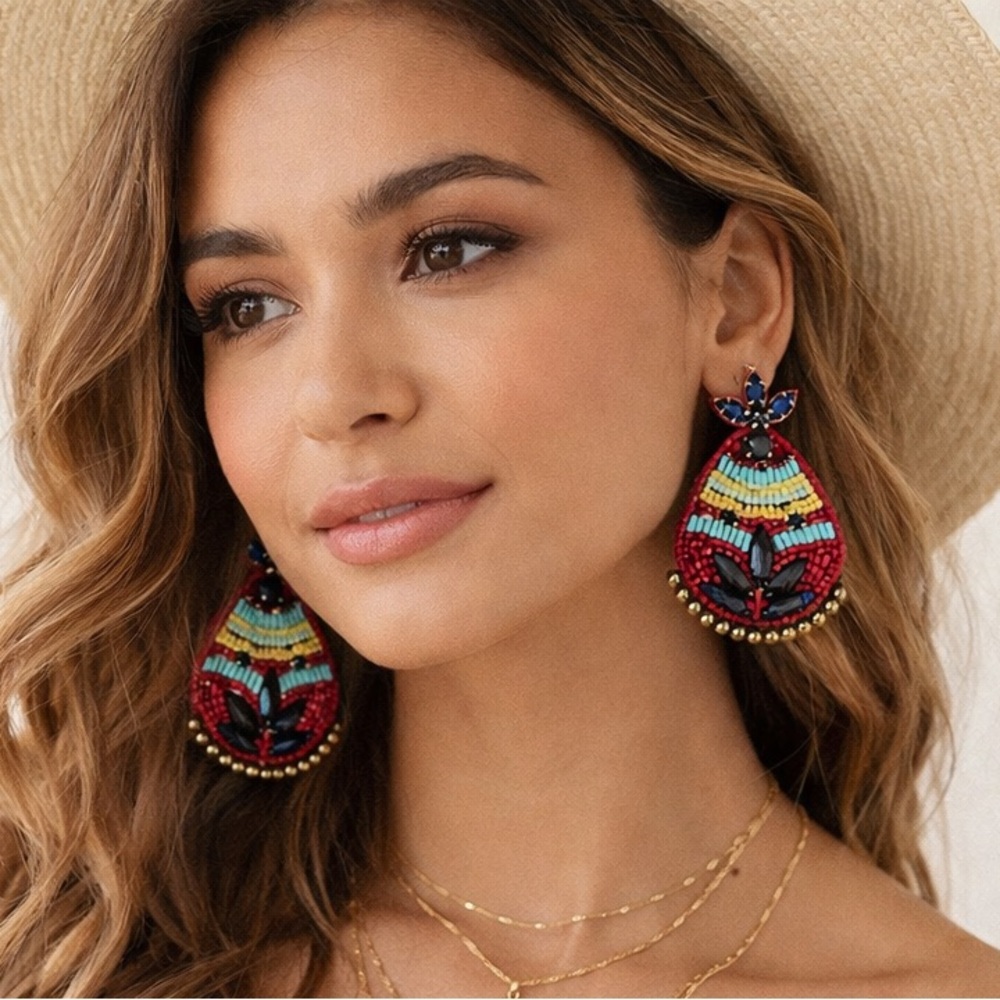 KAY LEE BEADED BOHEMIAN TEARDROP EARRINGS BRAND NEW IN PACKAGING